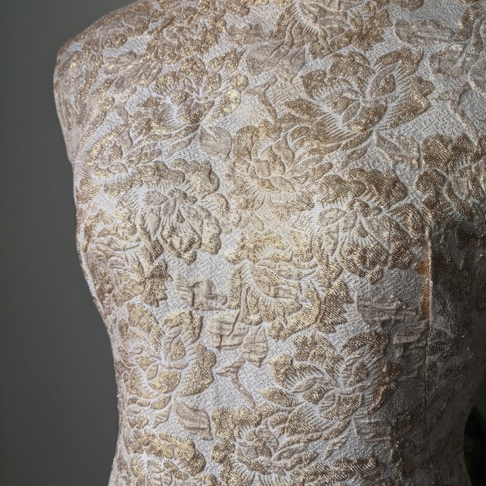 Vintage 1950s 1960s Style Queen Gold Brocade Wiggle Dress